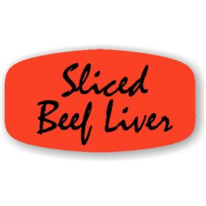 Label - Sliced Beef Liver Black on Red Short Oval 1000/Roll