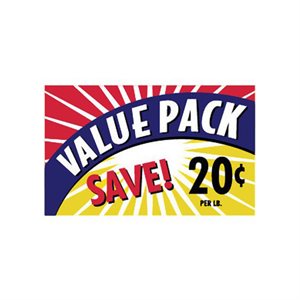 Label - Value Pack/Save 20¢ Yellow/Red/Blue/Black 2.2x3.6 in. Burst 500/rl