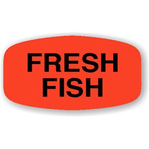 Label - Fresh Fish Black on Red Short Oval 1000/Roll
