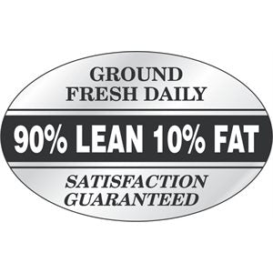 Label - 90% Lean 10% Fat-Ground Fresh Daily White/Black on Silver 1.25x2oval in. 500/rl