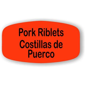 Label - Pork Riblets/Costillas De Puerco Black On Red Short Oval 1000/Roll