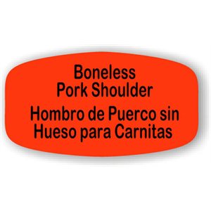 Label - Boneless Pork Shoulder/Hombro De Puerco Sin Hueso Para Carnitas Black On Red Short Oval 1000/Roll