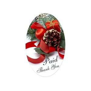 Label - Paid Thank You (Holiday) 4 color process 1.25x2 in. Oval 500/rl