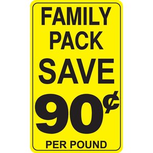 Label - Family Pack/Save 90¢ Per Pound Yellow/Black 2.2x3.6 In. 250/rl