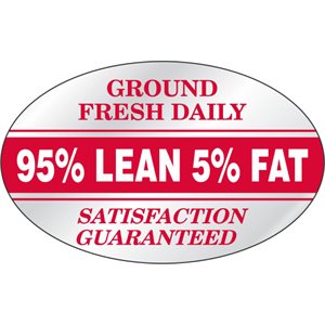 Label - 95% Lean 5% Fat-Ground Fresh White/Red On Silver 1.25x2oval In. 500/rl