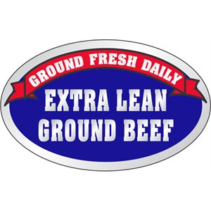 Label - Extra Lean Ground Beef.GFD White/Red/Blue/Black On Silver 1.25x2oval In. 500/rl