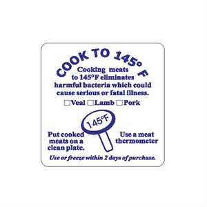 Label - Cook To 145 F (Veal/Lamb/Pork) Blue 1.25x1.25 In. 1M/Roll