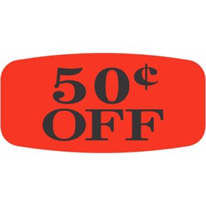 Label - 50¢ Off Black On Red Short Oval 1000/Roll