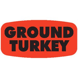 Label - Ground Turkey Black On Red Short Oval 1000/Roll