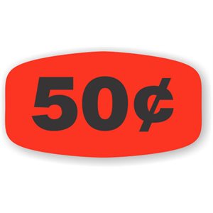 Label - 50¢ Black On Red Short Oval 1000/Roll