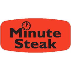 Label - Minute Steak Black On Red Short Oval 1000/Roll