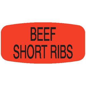 Label - Beef Short Ribs Black on Red Short Oval 1000/Roll