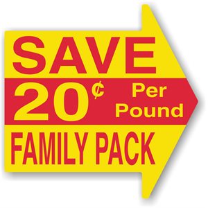 Label - Save Family Pack 20¢ per Pound Red/Yellow 3x2.99 in. Arrow 500/Roll