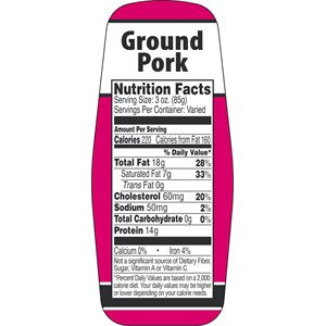 Label - Ground Pork W/nut Fact Mag/Black 1.5x3.62 In. Special 500/RL