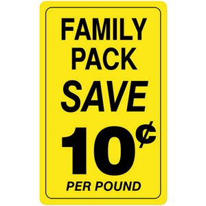 Label - Family Pack/Save 10¢ per Pound Yellow/Black 2.2x3.6 in. 250/rl
