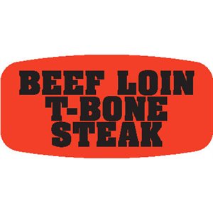 Label - Beef Loin T-Bone Steak Black On Red Short Oval 1000/Roll