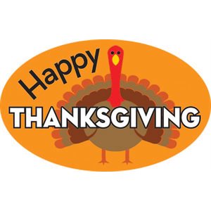 Label - Happy Thanksgiving 4 color process 1.25x2 in. Oval 500/rl