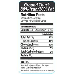 Label - Ground Chuck-80% Lean/20% Fat(nut Fact) Black/UV 1.5x3.0 In. 1M/Roll