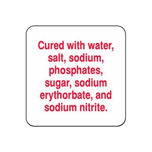 Label - Cured W/water,salt,Sodium... Red 1.25x1.25 In. 1M/Roll