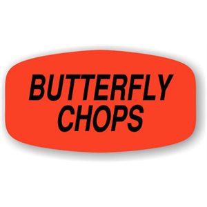 Label - Butterfly Chops Black On Red Short Oval 1000/Roll