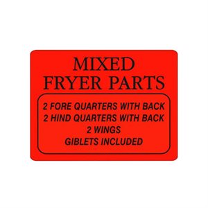 Label - Mixed Fryer Parts (2/2/2) Black on Red 1.5x2.0 in. 1M/Roll