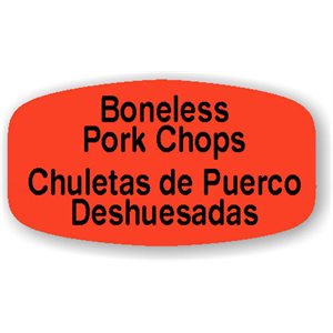 Label - Boneless Pork Chops/Chuletas De Puerco Deshuesadas Black On Red Short Oval 1000/Roll