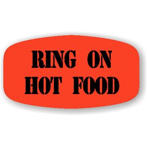 Label - Ring On Hot Food Black On Red Short Oval 1000/Roll