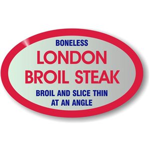 Label - London Broil Steak(Boneless) Red/Blue on Silver 1.25x2 in. Oval 500/rl