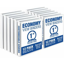 Samsill Economy 1 Inch 3 Ring Binder - Round Ring Binder - White - 12 Pack - Samsill Economy 1 Inch 3 Ring Binder - Made in the USA - Round Ring Binder - Non-Stick Customizable Cover - White - 12 Pack (I008537C)