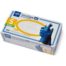 Medline SensiCare Ice Blue Nitrile Exam Gloves - Small Size - Dark Blue - Powder-free, Comfortable, Chemical Resistant, Latex-free, Beaded Cuff, Textured Fingertip, Non-sterile, Durable - For Medical - 250 / Box - 9.50" Glove Length