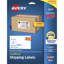Avery&reg; TrueBlock Shipping Labels - 2 1/2" Width x 4" Length - Permanent Adhesive - Rectangle - Inkjet - White - Paper - 8 / Sheet - 25 Total Sheets - 200 Total Label(s) - 200 / Pack
