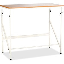 Safco Laminate Tabletop Standing-Height Desk - Melamine Laminate Rectangle, Beech Top - Powder Coated, Cream Base - 48" Table Top Width x 24" Table Top Depth - 50" Height - Assembly Required - White