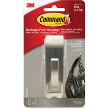 Command Large Modern Reflections Hook - 5 lb (2.27 kg) Capacity - for Painted Surface, Wood, Tile - Metal - Brushed Nickel - 1 / Pack
