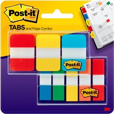 Post-it&reg; Tabs and Flags Combo Pack - Red, Yellow, Blue, Green, Orange - Sticky, Adhesive - 136 / Pack