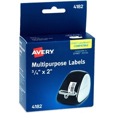 Avery&reg; Direct Thermal Roll Labels - 2" Height x 3/4" Width - Permanent Adhesive - Rectangle - Thermal - Bright White - Paper - 500 / Sheet - 500 / Roll - 1 Total Sheets - 500 Total Label(s) - 500 / Box