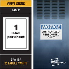 Avery&reg; Adhesive Printable Vinyl Signs - 5" Width x 7" Length - Permanent Adhesive - Rectangle - Laser - White - Vinyl - 1 / Sheet - 25 Total Sheets - 25 Total Label(s) - 25 Label