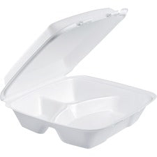 Foam Hinged Lid Container, 3-compartment, 8 Oz, 9 X 9.4 X 3, White, 200/carton