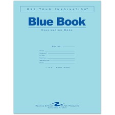 Roaring Spring 8 - sheet Blue Examination Book - Letter - 8 Sheets - 16 Pages - Stapled - Red Margin - 15 lb Basis Weight - Letter - 8 1/2" x 11" - White Paper - Blue Cover - 50 / Pack