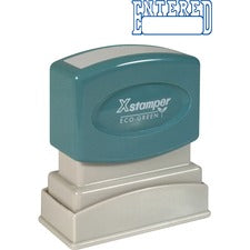 Xstamper ENTERED Open Space Title Stamp - Message Stamp - "ENTERED" - 0.50" Impression Width x 1.62" Impression Length - 100000 Impression(s) - Blue - Recycled - 1 Each