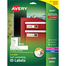 Avery&reg; Easy Align ID Label - 1 1/32" Width x 3 1/2" Length - Permanent Adhesive - Rectangle - Laser, Inkjet - White - Film, Laminate - 10 / Sheet - 25 Total Sheets - 250 Total Label(s) - 5