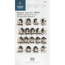 Business Source Magnetic Grip Clips Pack - No. 1 - 1.3" Width - for Paper - Magnetic, Heavy Duty - 18 / Box - Silver