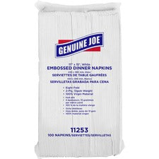 Genuine Joe Embossed Dinner Napkins - 2 Ply - 1/8 Fold - 17" x 15" - White - Soft, Foldable, Versatile - For Dinner - 100 Per Pack - 30 / Carton
