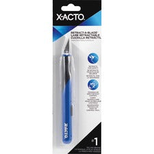 X-Acto Retract-A-Blade No. 1 Knife - Carbon Steel Blade - Retractable, Comfortable Grip, Anti-roll, Durable, Replaceable Blade - Metal - Blue - 1 Each