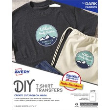 Avery&reg; Heat Transfers for Dark Fabric, 8.5" x 11" , 5 Sheets (3279) - Letter - 8 1/2" x 11" - Matte - 5 / Pack