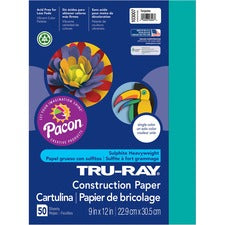 Tru-Ray Construction Paper - 12"Width x 9"Length - 76 lb Basis Weight - 50 / Pack - Turquoise - Sulphite