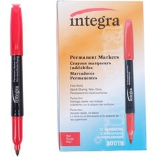 Integra Permanent Fine Point Markers - Fine Marker Point - Red - 1 Dozen