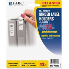C-Line Self-Adhesive Binder Label Holders - For 2-3 inch Ring Binders, Peel & Stick, 2-1/4 x 3-5/8, 12/PK, 70025
