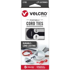 Portable Cord Ties, (4) 3" X 0.25"/ (4) 5" X 0.38"/ (4) 7" X 0.5", Black/gray/white, 12/pack