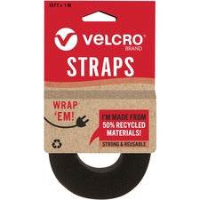 VELCRO&reg; Strap,Adjustable,Reusable,Recycled,1"x10',Black - Cable Strap - Black - 1 Pack