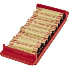 Stackable Plastic Coin Tray, Pennies, 10 Compartments, Stackable, 3.75 X 11.5 X 1.5, Red, 2/pack